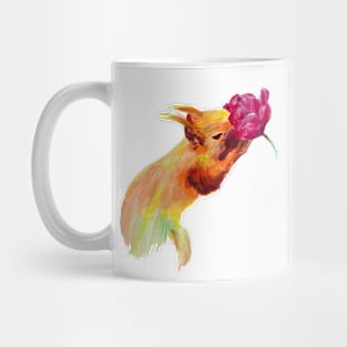 watercolor colourful squirrel drawing smelling flower Mug